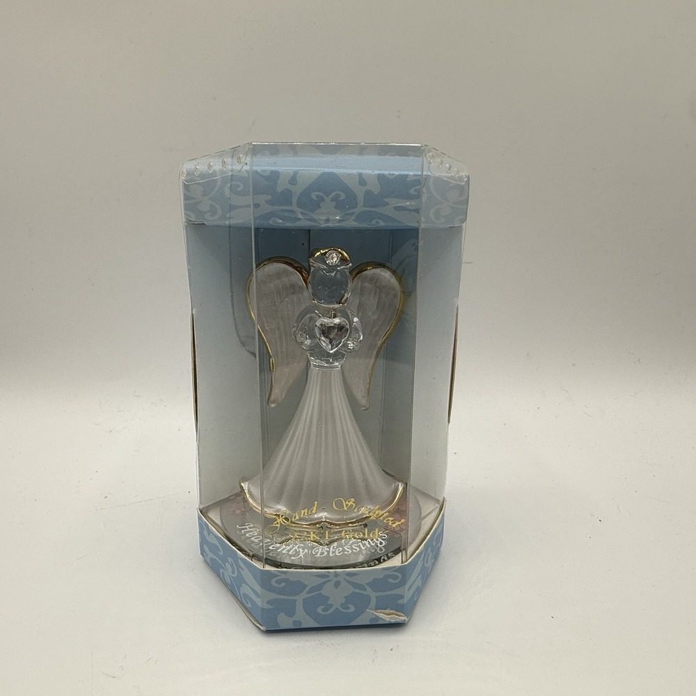 Blown Glass‎ Angel Hand Crafted 22KT Gold White Heavenly Blessings